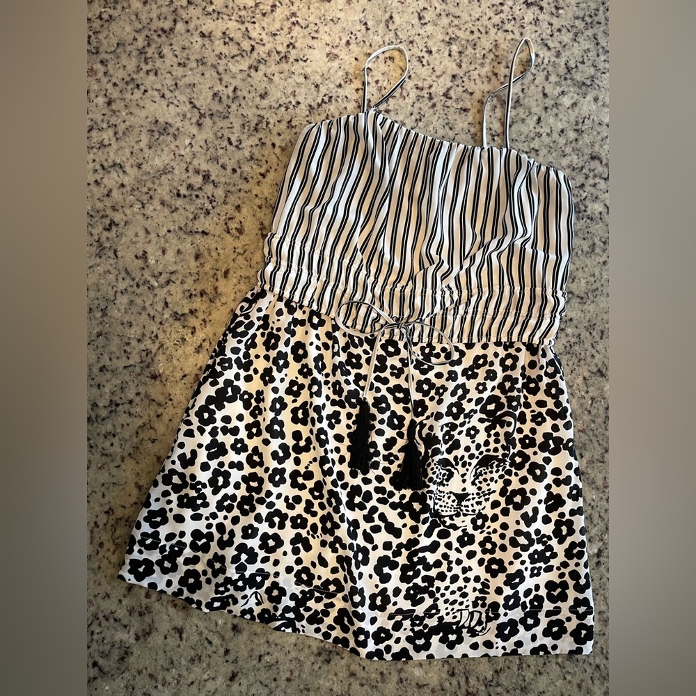 Women’s See By Chloe 100% Silk Striped And Leopard Print Silk Dress Size 8